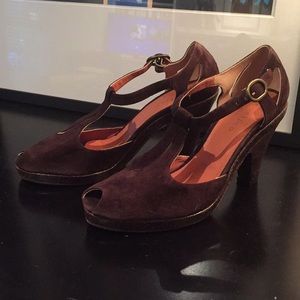 Coclico chocolate brown suede peep toe heels 38